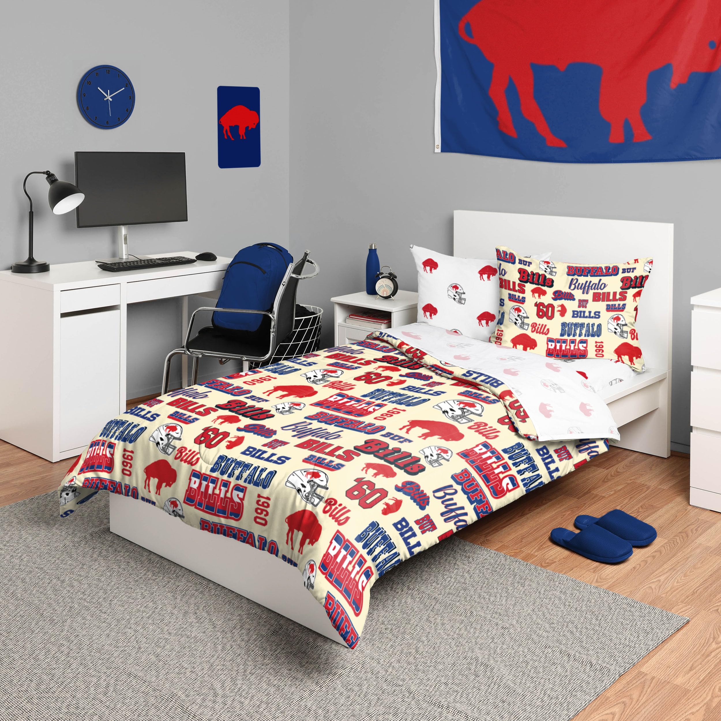 Foco Buffalo Bills Nfl Retro Bed In A Bag Comforter Bedding 5 Piece Twin Set
