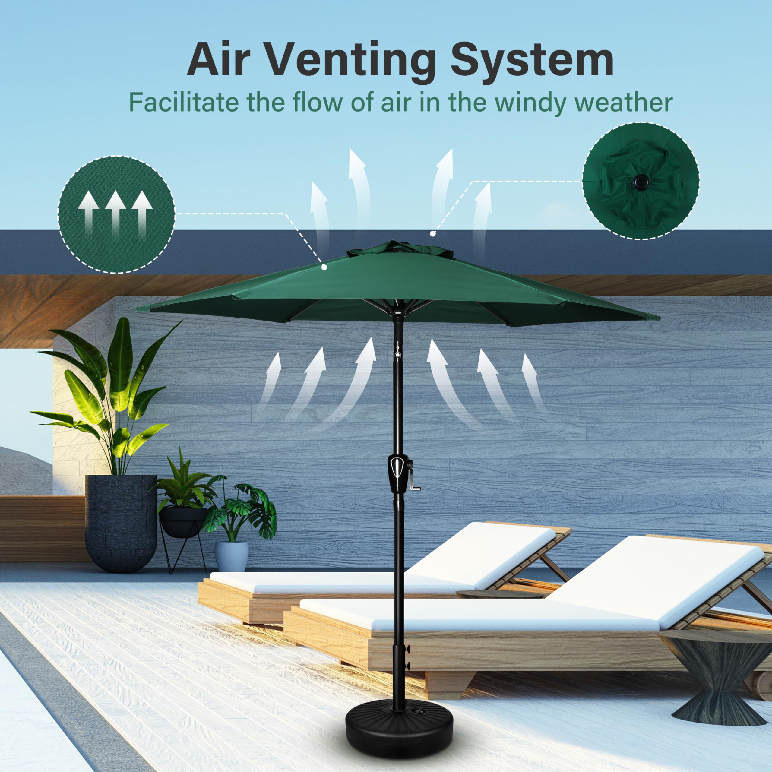 Simple Deluxe 7.5Ft Patio Umbrella Outdoor Table Market Yard Umbrella With Push Button Tilt/Crank, 6 Sturdy Ribs For Garden, Deck, Backyard, Pool, Green