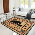 HR Cabin Rug-Lodge, Cabin Nature and Animals Area Rug-Modern Geometric Design Cabin Area Rug-Abstract, Brown/Green/Red-Mother Be