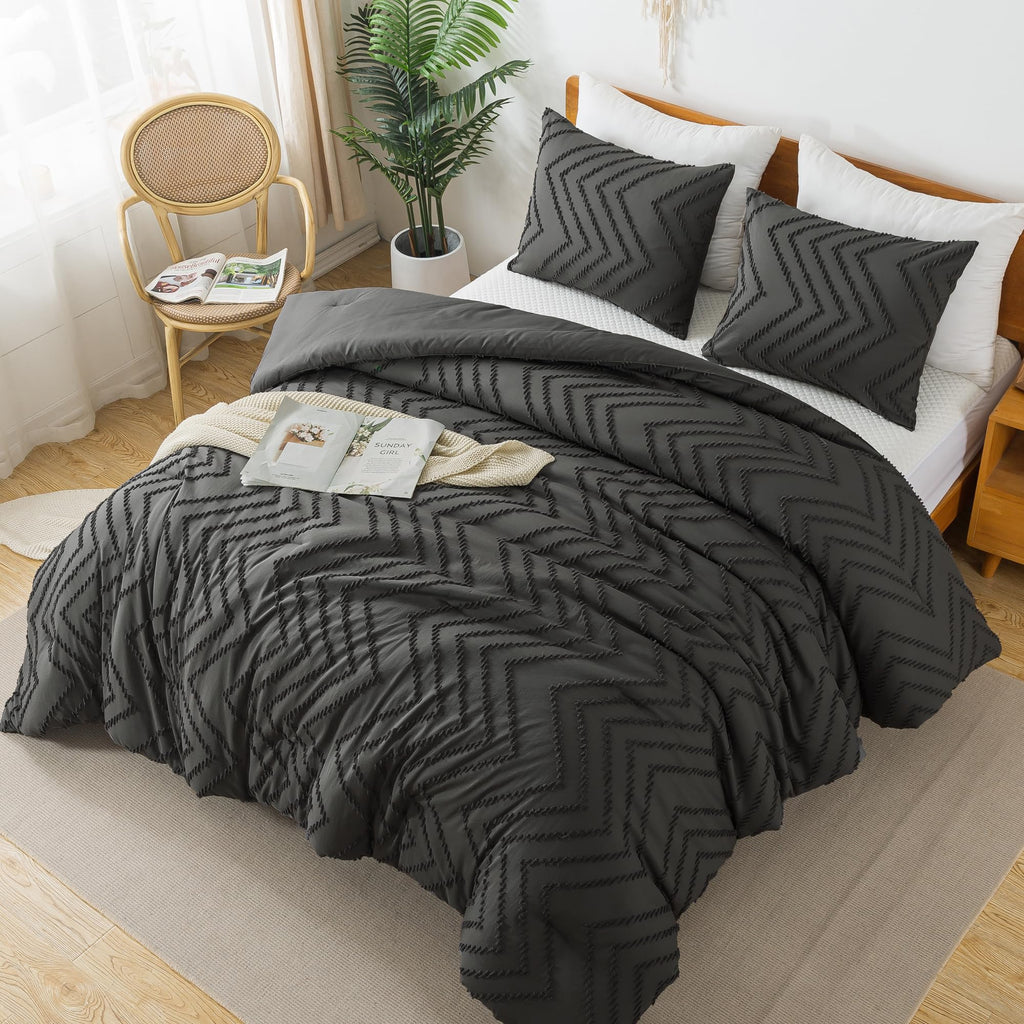 Litanika Dark Grey Full Comforter Sets, Lightweight Fluffy Bedding Comforter Sets For Bed, 3 Pieces Down Alternative Comforter B