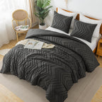 Litanika Dark Grey California King Comforter Set, 3 Pieces Cal King Oversized Chevron Tufted Boho Bedding Comforter Sets, Fluffy