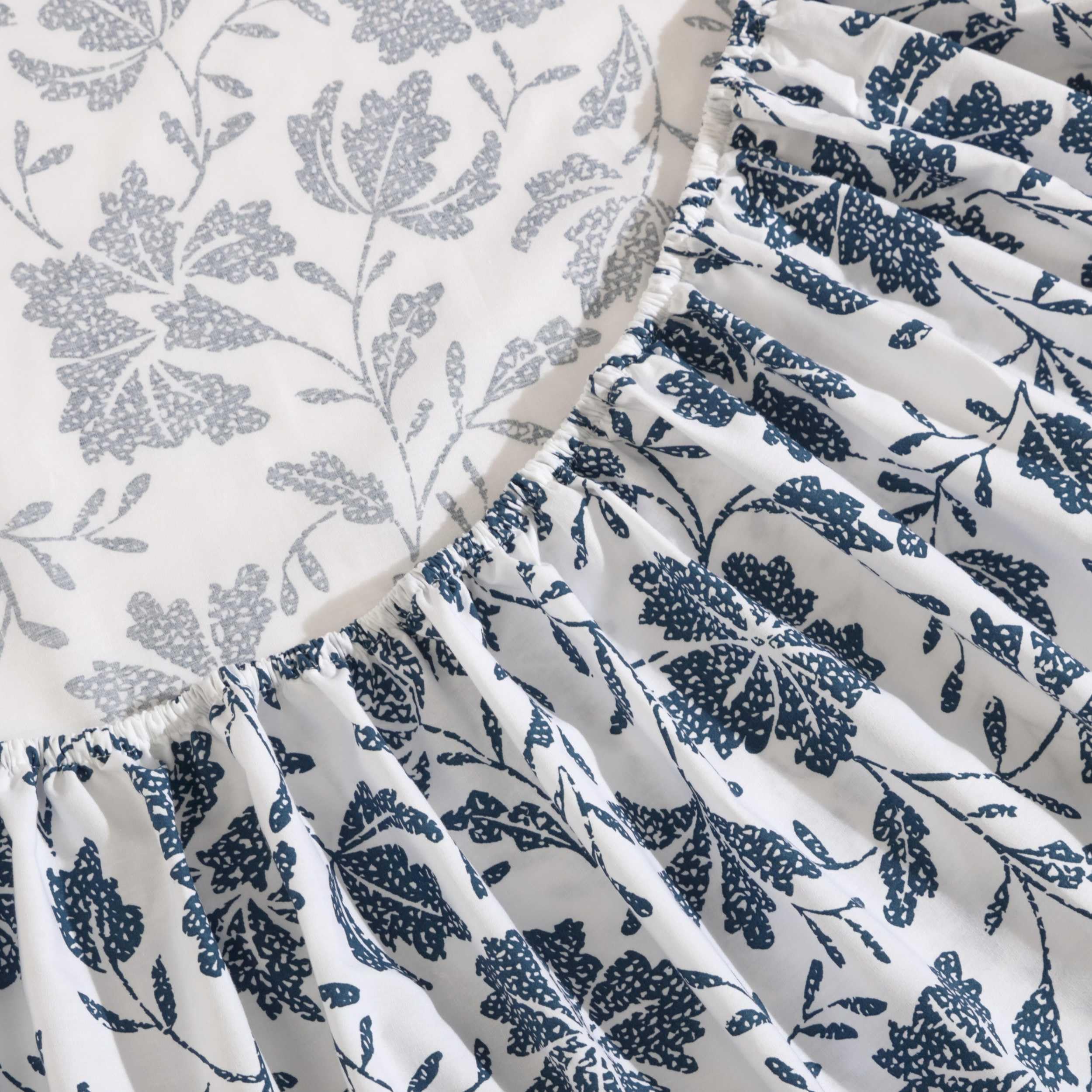 Eddie Bauer - King Sheet Set, Premium Cotton Percale Bedding Set, Floral Home Decor, Oeko-Tex Certified (Woodblock Floral Blue, King)