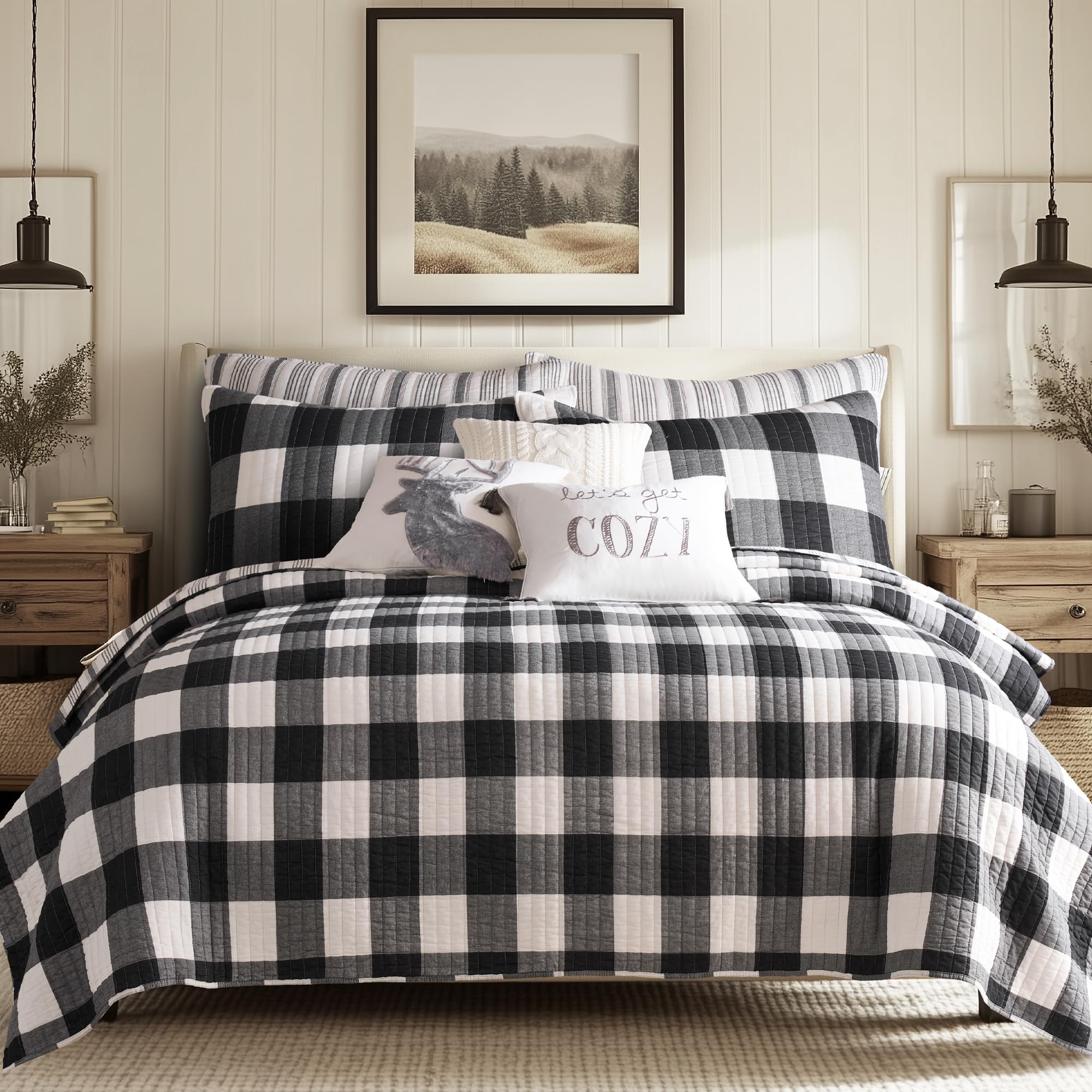 Levtex Home - Camden Quilt Set -King Quilt + Two King Pillow Shams - Buffalo Check In Black And Cream - Quilt Size (106 X 92 In.