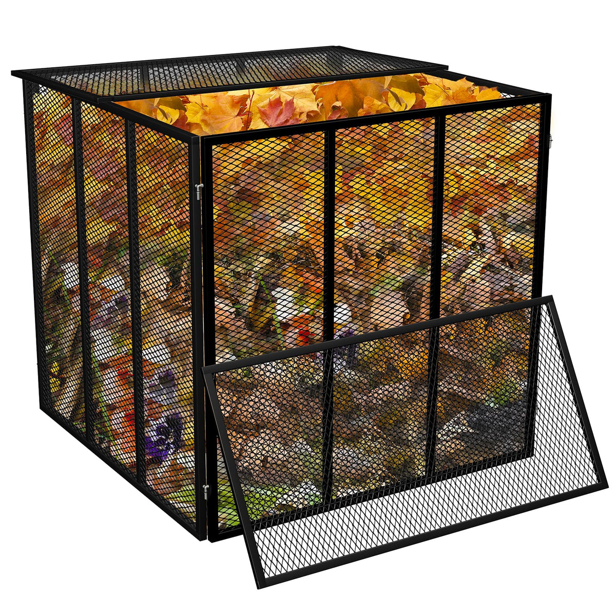 Large Metal Wire Mesh Compost Bin Outdoor with Lid, 172 Gallon, Black