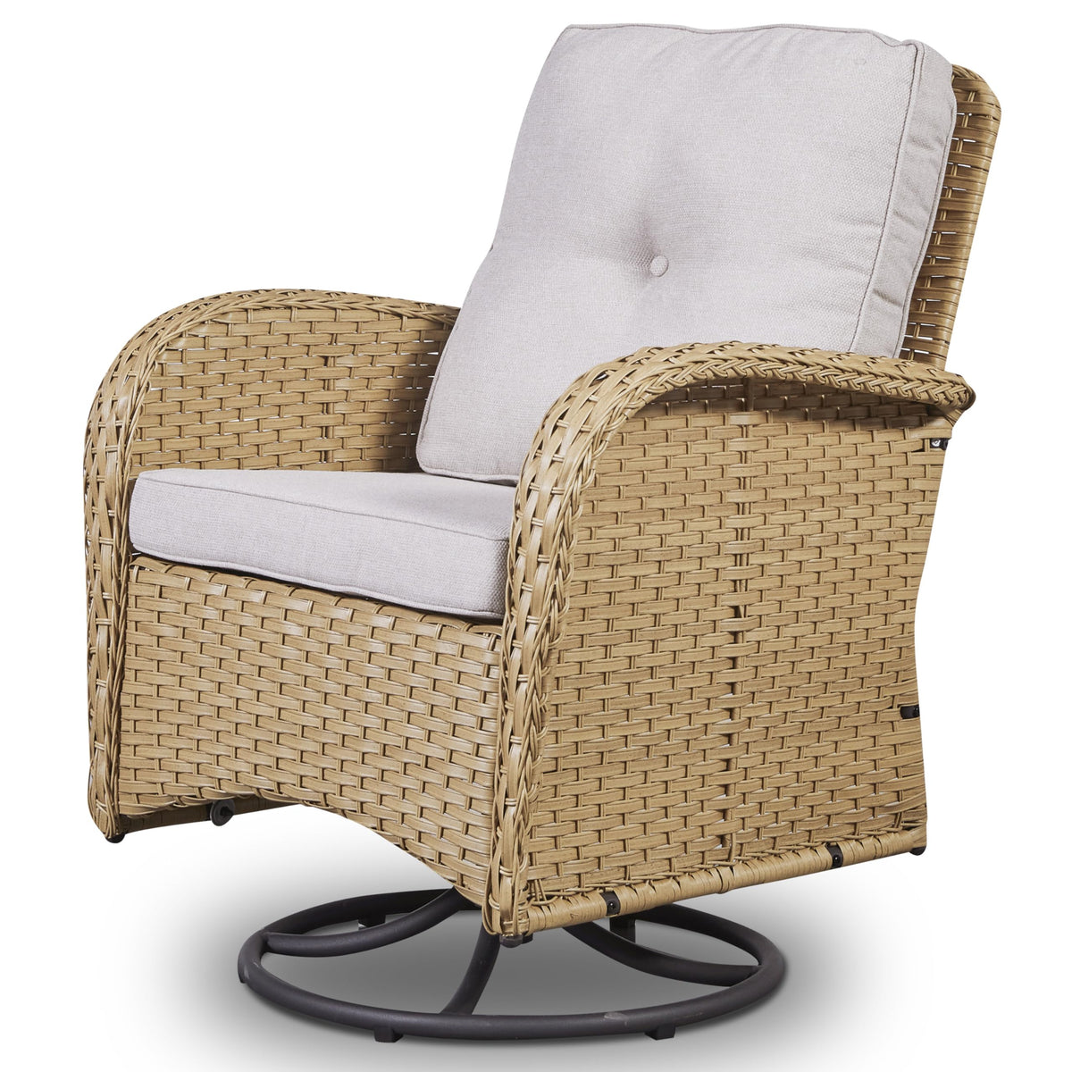 Patio Furniture Swivel Glider Pe Wicker Chair, Outdoor Swivel Rocker Seating With Cushions For Porch Deck Balcony, Yellow/Beige