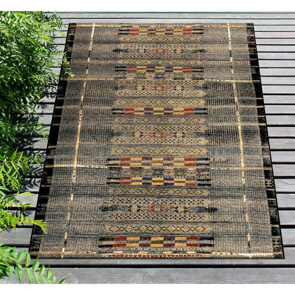 Liora Manne Marina Low Profile Durable Indoor/Outdoor Woven Rug- Tribal Stripe Black 2'7' X 4'3'