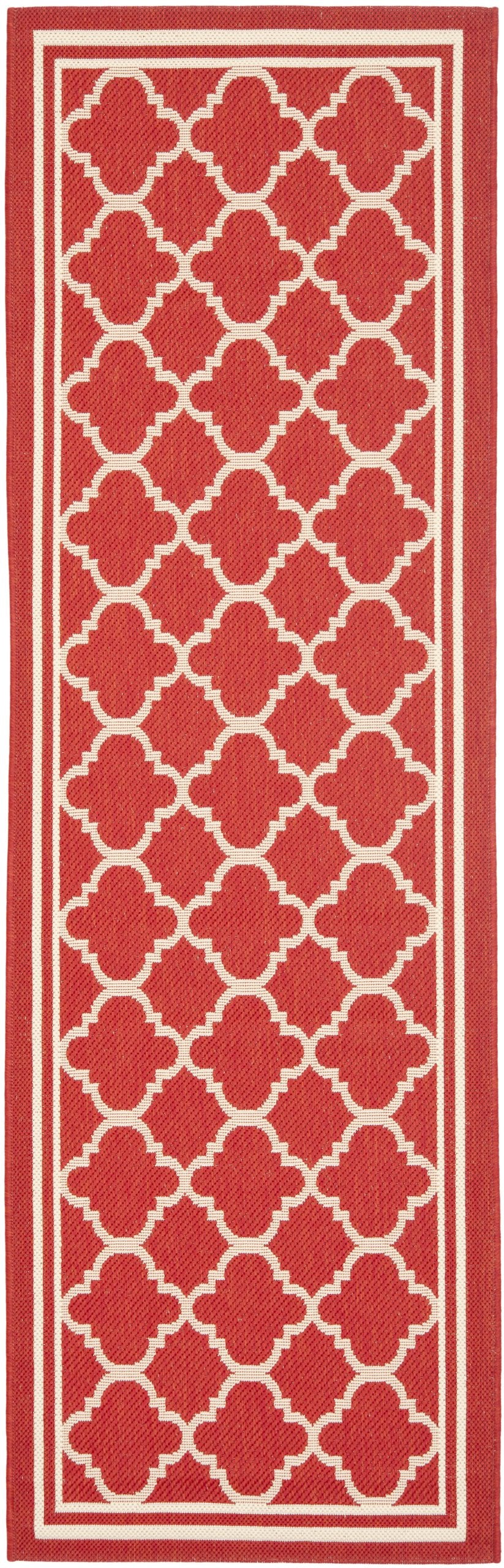 Safavieh Courtyard Collection 2'3' X 10' Red/Bone Cy6918 Trellis Indoor/ Outdoor Waterproof Easy Cleaning Patio Backyard Mudroo