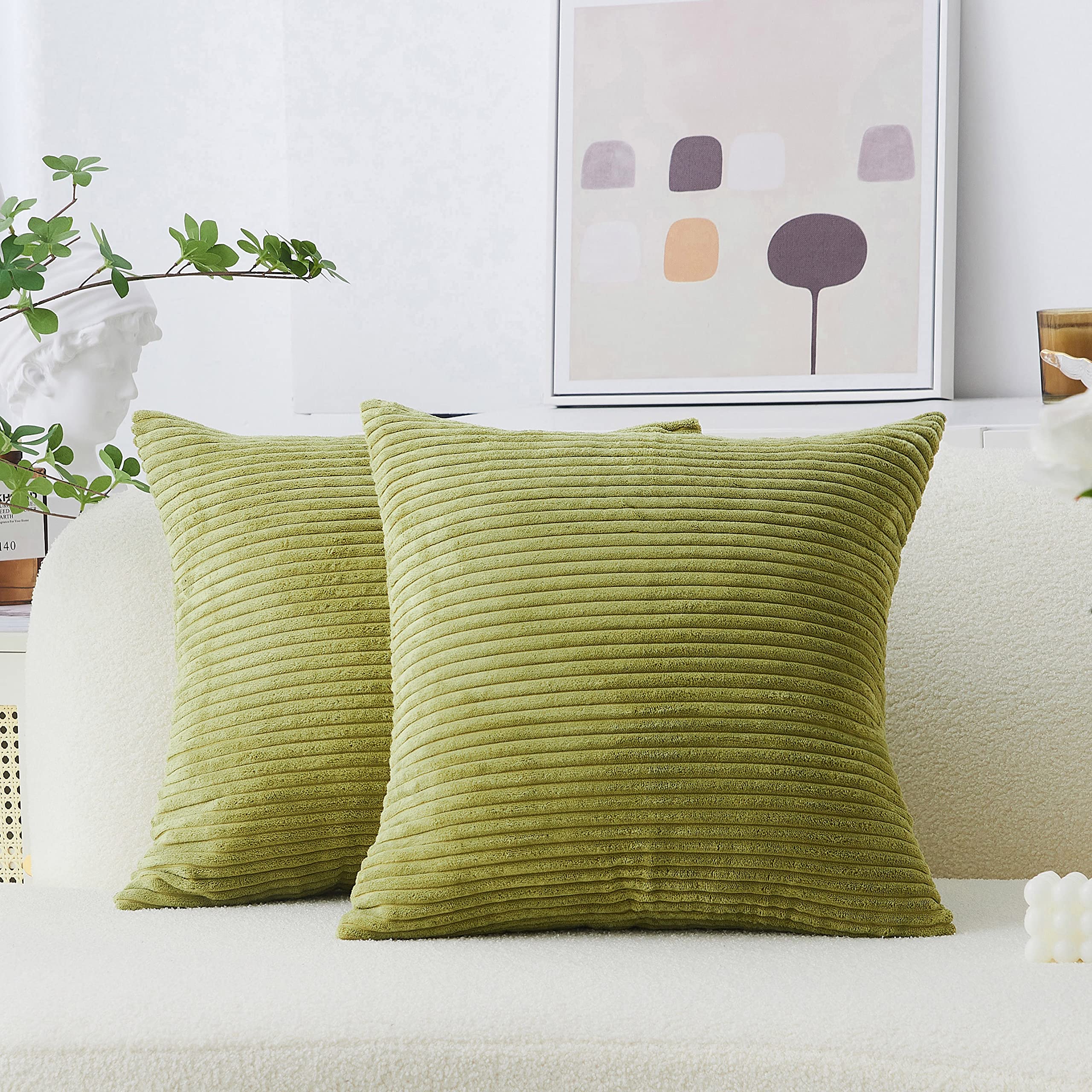 Home Brilliant Throw Pillow Covers 20X20 Inch Solid Supersoft Corduroy Stripes Square Throw Pillow Cushion Covers Decorative, 50
