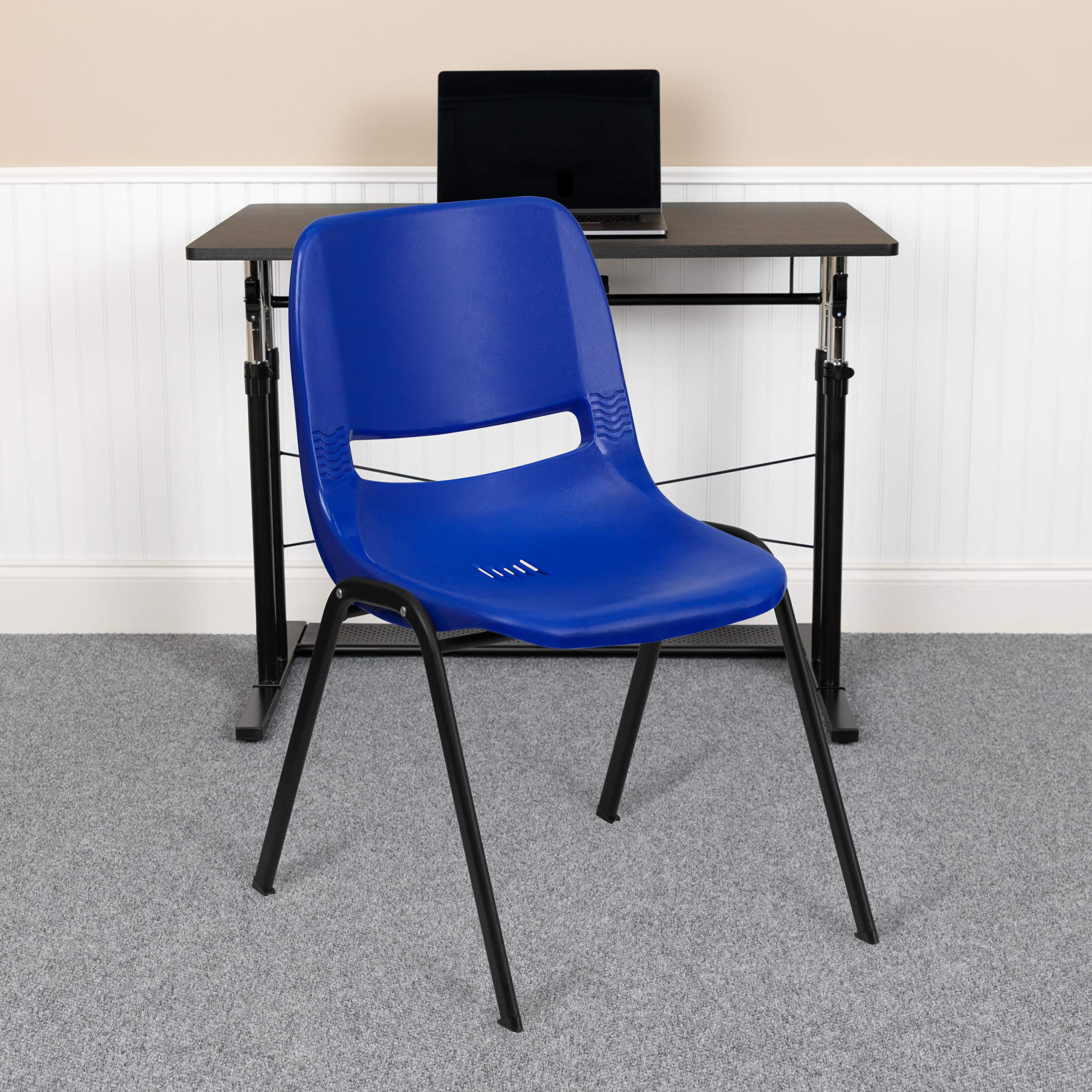 Flash Furniture HERCULES Series 880 lb. Capacity Blue Ergonomic Shell Stack Chair with Black Frame