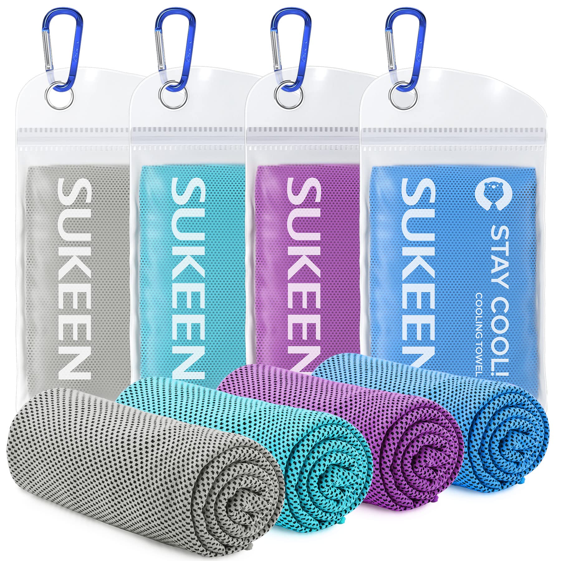 Sukeen [4 Pack] Cooling Towel (40x12),Ice Towel,Soft Breathable Chilly Towel,Microfiber Towel for Yoga,Sport,Running,Gym,Workout