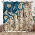Fungarth Vintage Nautical Octopus Shower Curtain Navy Blue Mermaid Funny Ocean Kraken Shower Curtains for Bathroom Anchor Coasta