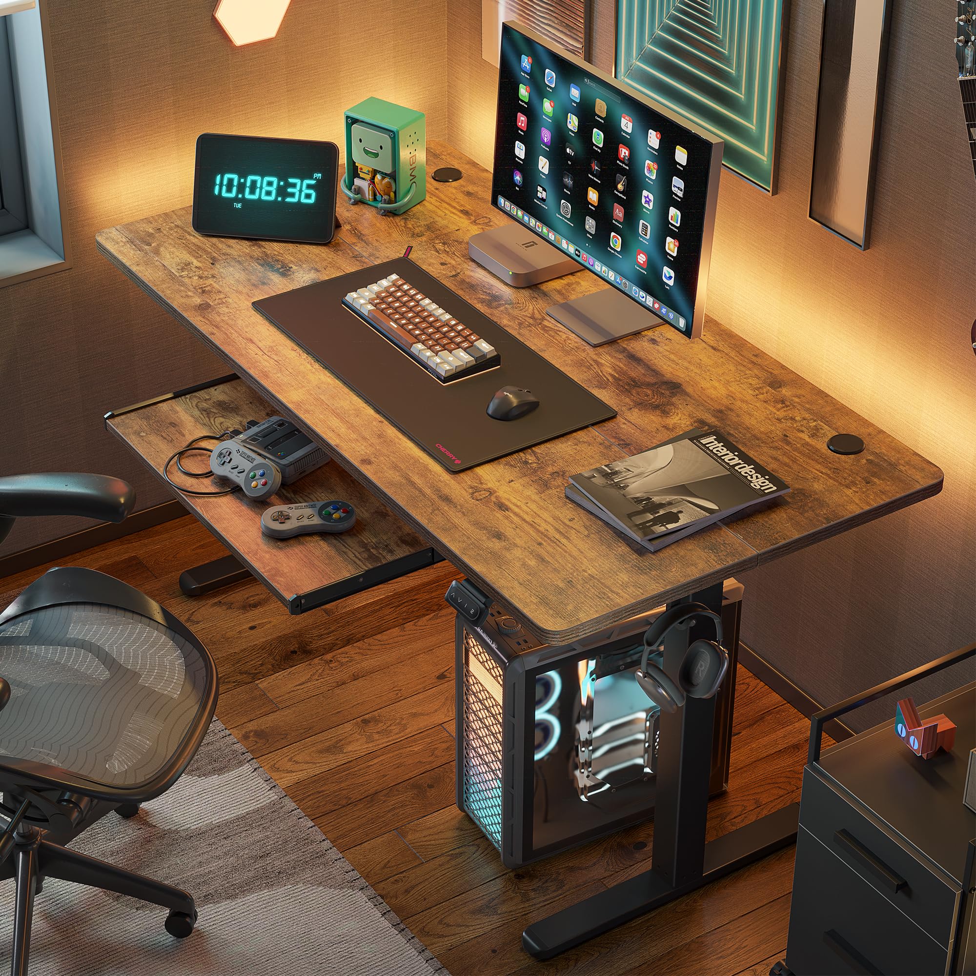 Fezibo Standing Desk With Keyboard Tray, 55 × 24 Inches Electric Height Adjustable Desk, Sit Stand Up Desk, Computer Office Desk, Rustic Brown