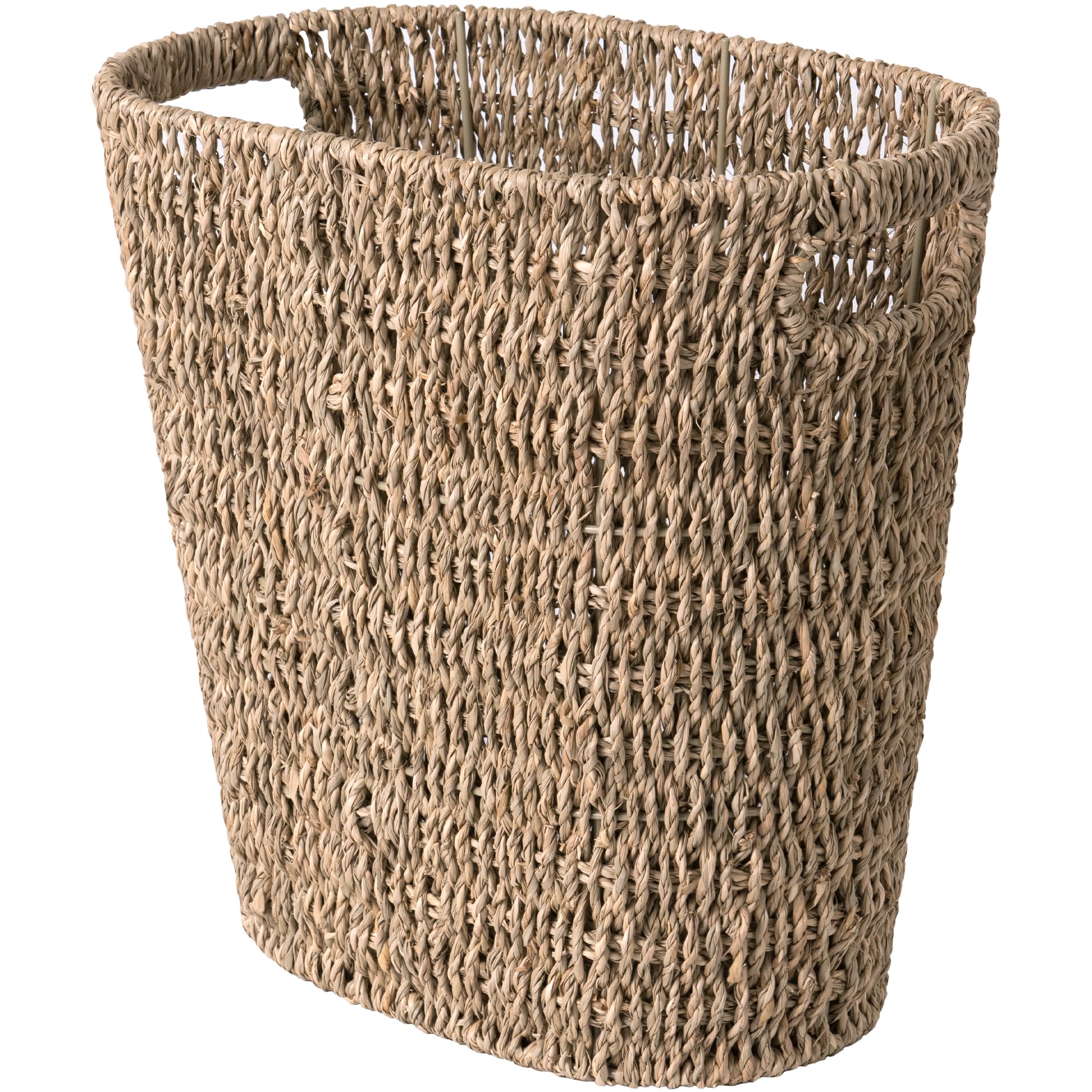 StorageWorks Wicker Waste Basket, Wicker Trash Basket with Built-in Handles, Handwoven Seagrass Trash Can, Wicker Garbage Can fo