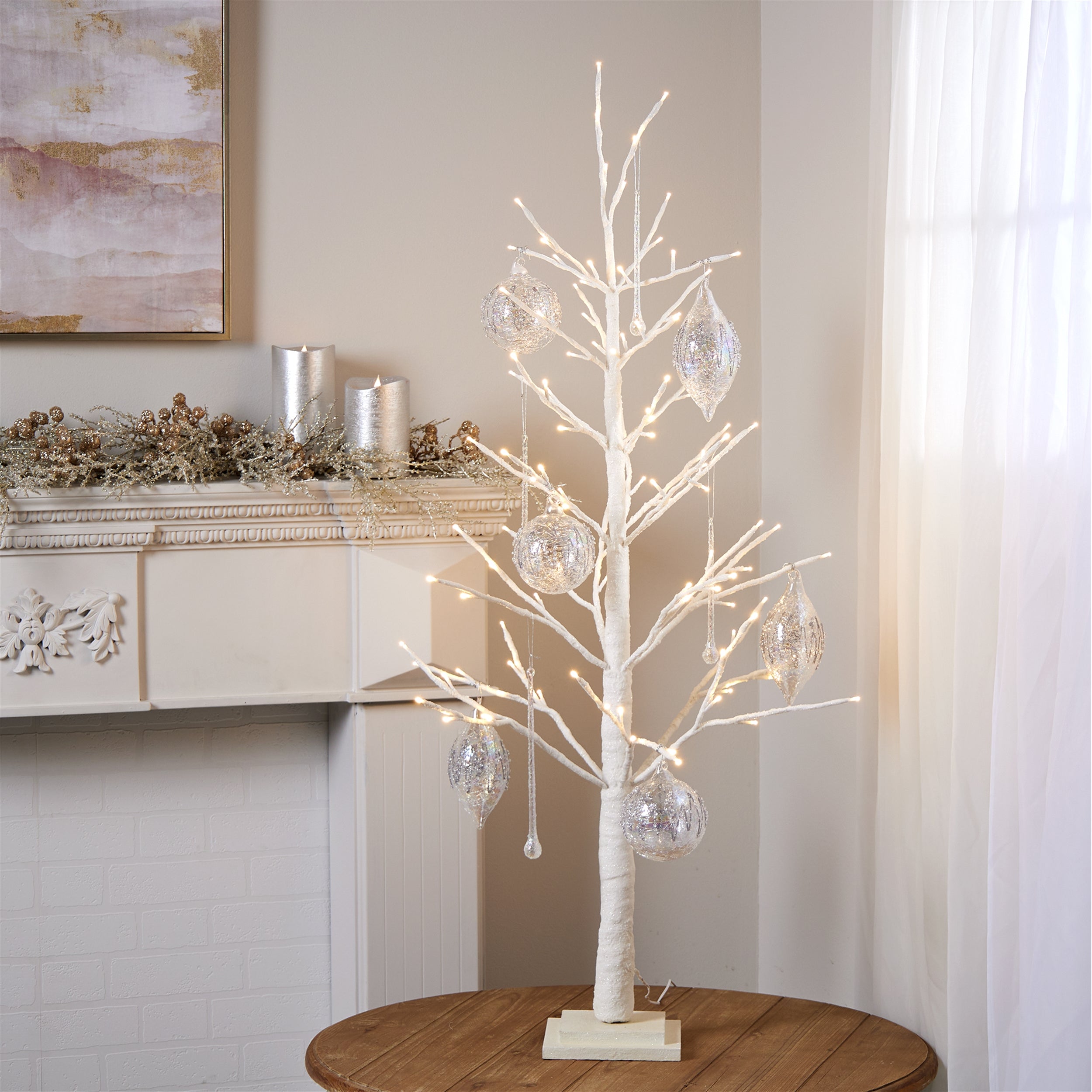 Melrose Paper 114 Led Lights Twig Christmas Tree, 4-Foot Height, White, Holiday Season Decoration