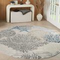 Nourison Pompeii Modern Ivory Grey Blue 710 x Round Area -Rug, Easy -Cleaning, Non Shedding, Bed Room, Living Room, Dining Room