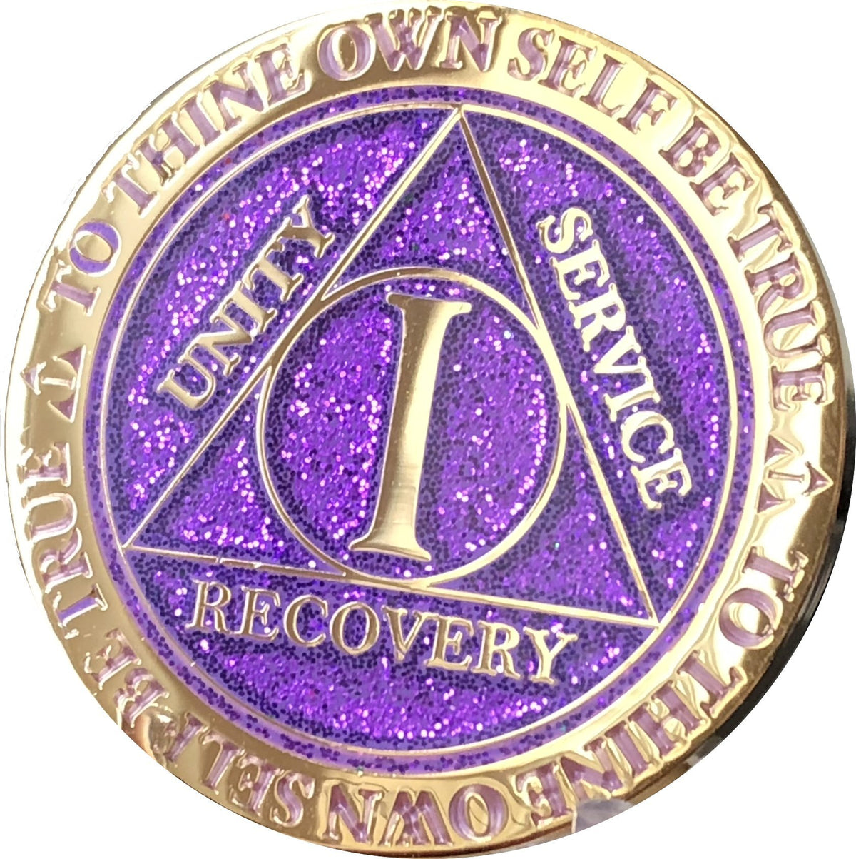 1 Year Aa Medallion Reflex Purple Glitter Gold Plated Color Chip