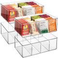 Sorbus Storage Bins with Dividers  Clear Plastic Organizer  Store Tea Bags, Spices, Seasonings, Drink Packets, Oatmeal  Snack