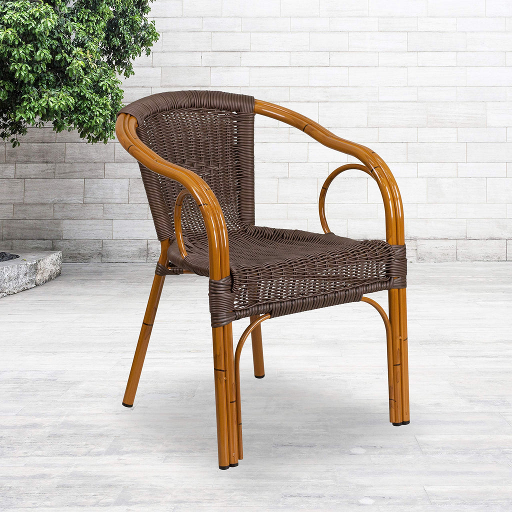 Flash Furniture Cadiz Series Red Bamboo-Aluminum Indoor-Outdoor Restaurant-Patio Chair With Dark Brown Rattan