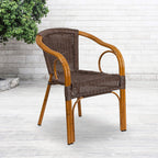 Flash Furniture Cadiz Series Red Bamboo-Aluminum Indoor-Outdoor Restaurant-Patio Chair With Dark Brown Rattan