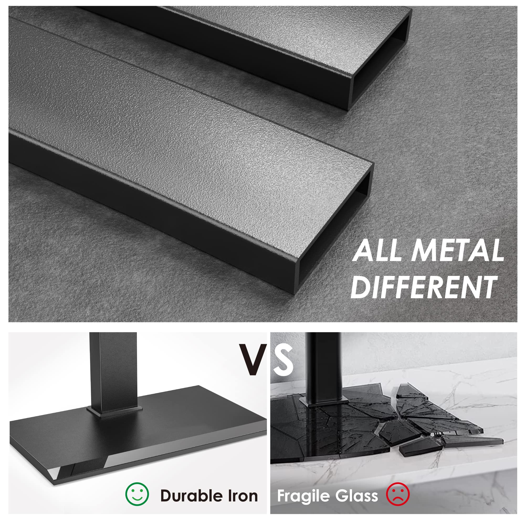 Fitueyes Iron Base Universal Floor Tv Stand Swivel Tilt Mount Tv Stand Base For 32-75 Inch Tvs Corner Tv Stand With Height Adjustable Entertainment Shelves Wire Management (Black)