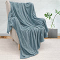Pavilia Super Soft Fleece Throw Blanket Dusty Slate Blue, Luxury Fuzzy Plush Flannel Throw, Warm Cozy Ribbed Microfiber Blanket