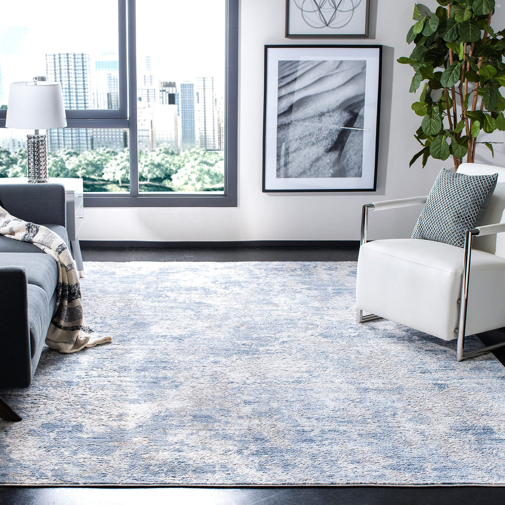 SAFAVIEH Amelia Collection Area Rug - 12' Square, Grey & Blue, Modern Abstract Design, Ideal for High Traffic Areas in Living Ro
