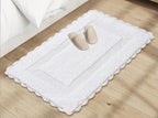 Bath Mat Rug 17''X24'' White, 100% Pure Cotton, Super Soft Bath Rugs, Plush & Absorbent, Hand Tufted Heavy Weight Construction,