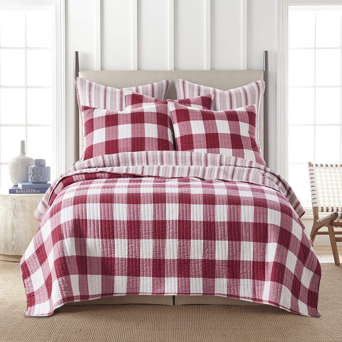 Levtex Home - Camden Quilt Set -Full/Queen Quilt + Two Standard Pillow Shams - Buffalo Check In Red And Cream - Quilt Size (88 X