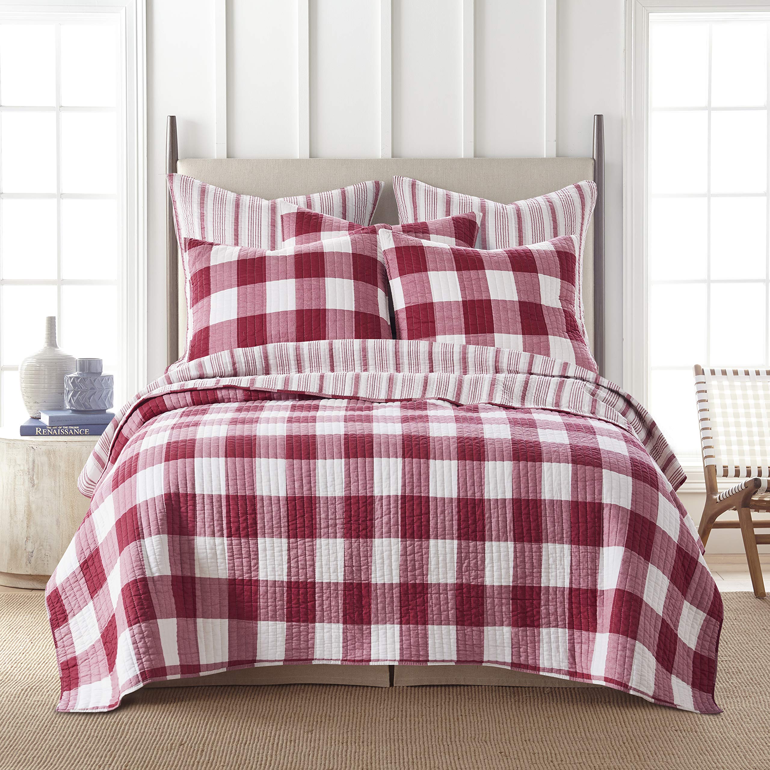 Levtex Home - Camden Quilt Set -Full/Queen Quilt + Two Standard Pillow Shams - Buffalo Check In Red And Cream - Quilt Size (88 X