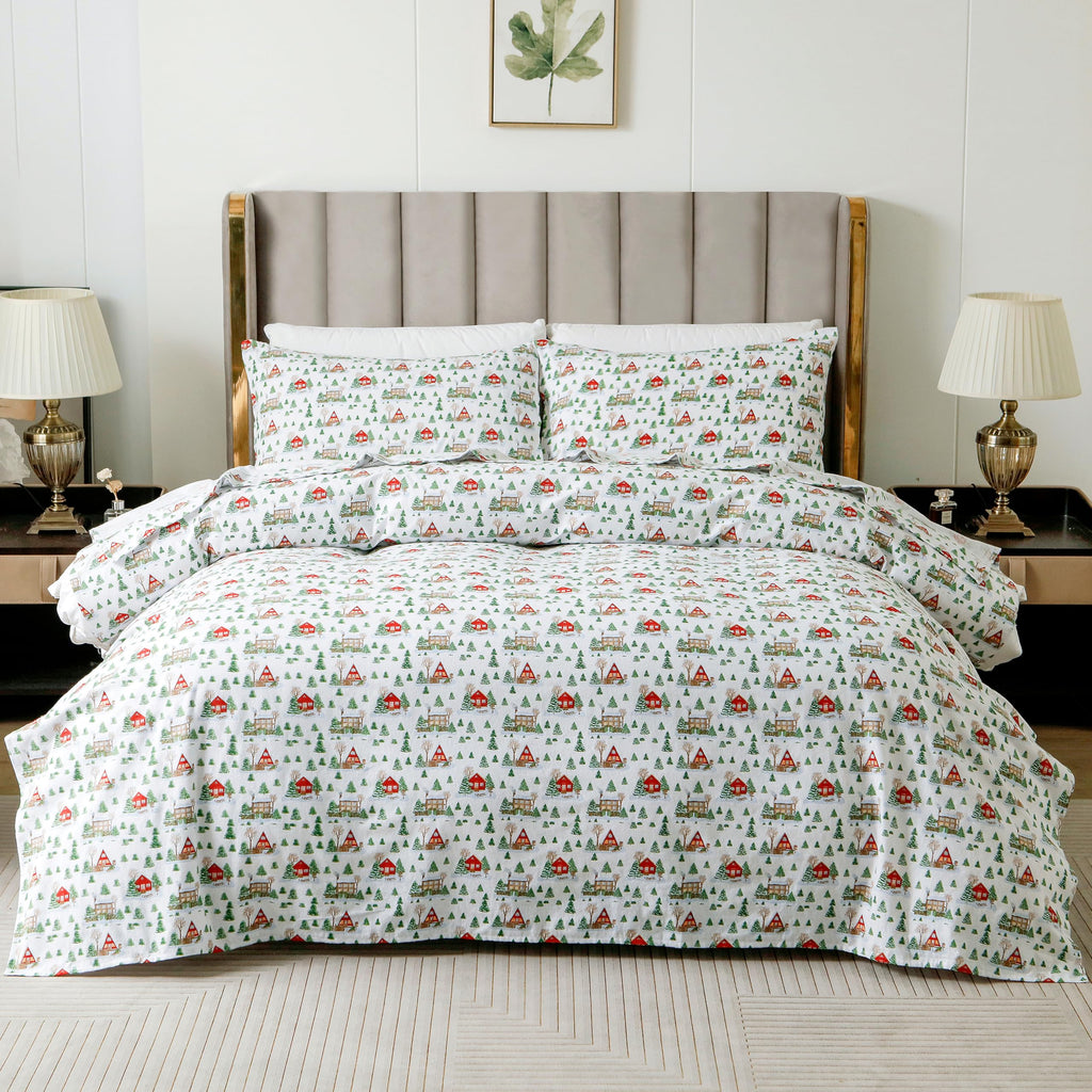 Elegant Comfort Ultra Soft 4-Piece 100% Turkish Cotton Flannel Sheet Set - Holiday Christmas Flannel Sheets, Warm And Cozy Premium Quality, Deep Pocket Fitted Sheet- Twin, Cozy Lodge