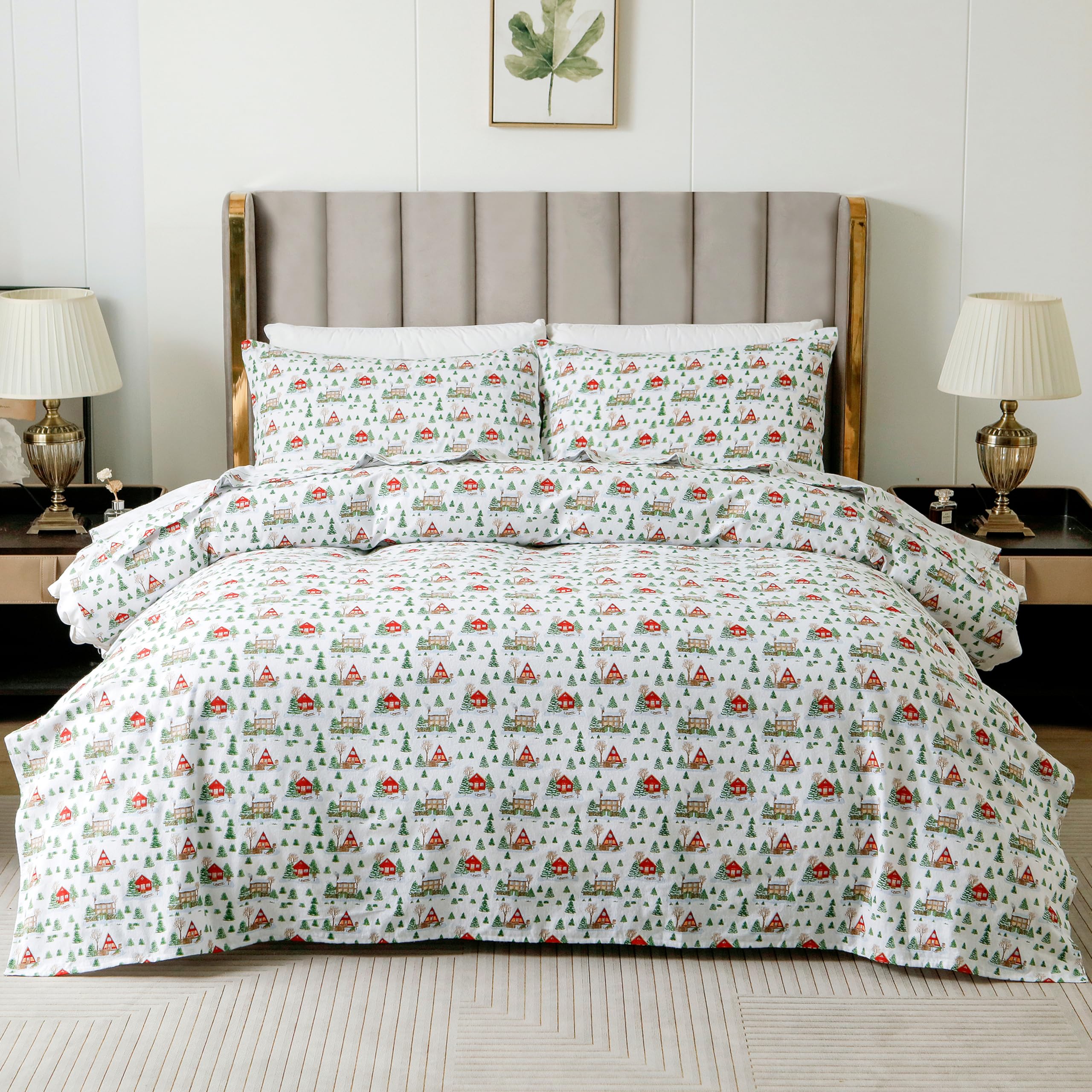 Elegant Comfort Ultra Soft 4-Piece 100% Turkish Cotton Flannel Sheet Set - Holiday Christmas Flannel Sheets, Warm And Cozy Premium Quality, Deep Pocket Fitted Sheet- Twin, Cozy Lodge