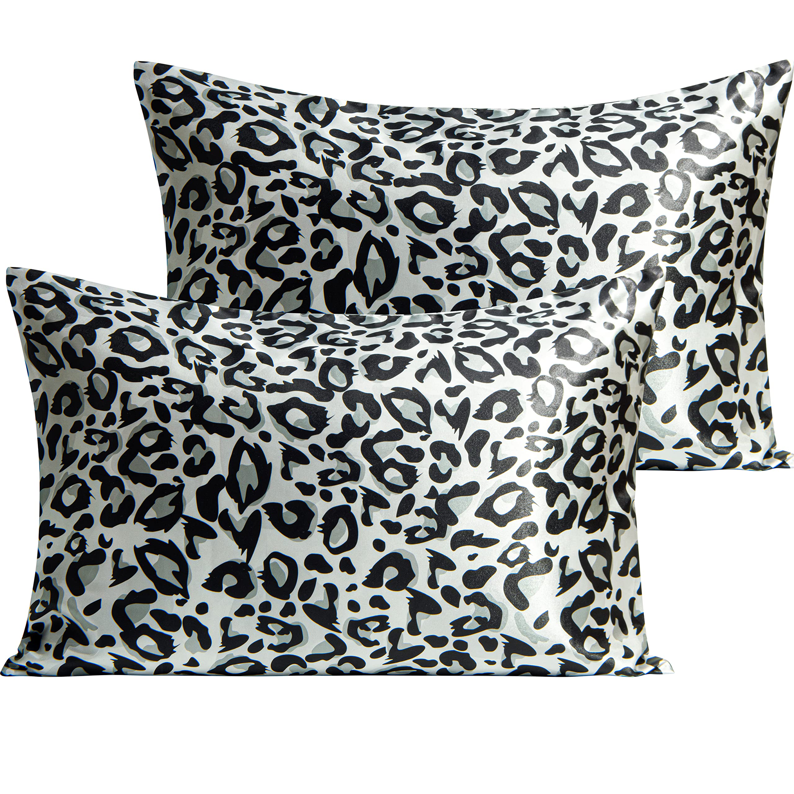 Ntbay 2 Pack Satin Queen Pillowcases For Hair And Skin, Luxurious And Silky Leopard Printed Pillow Cases With Envelope Closure,