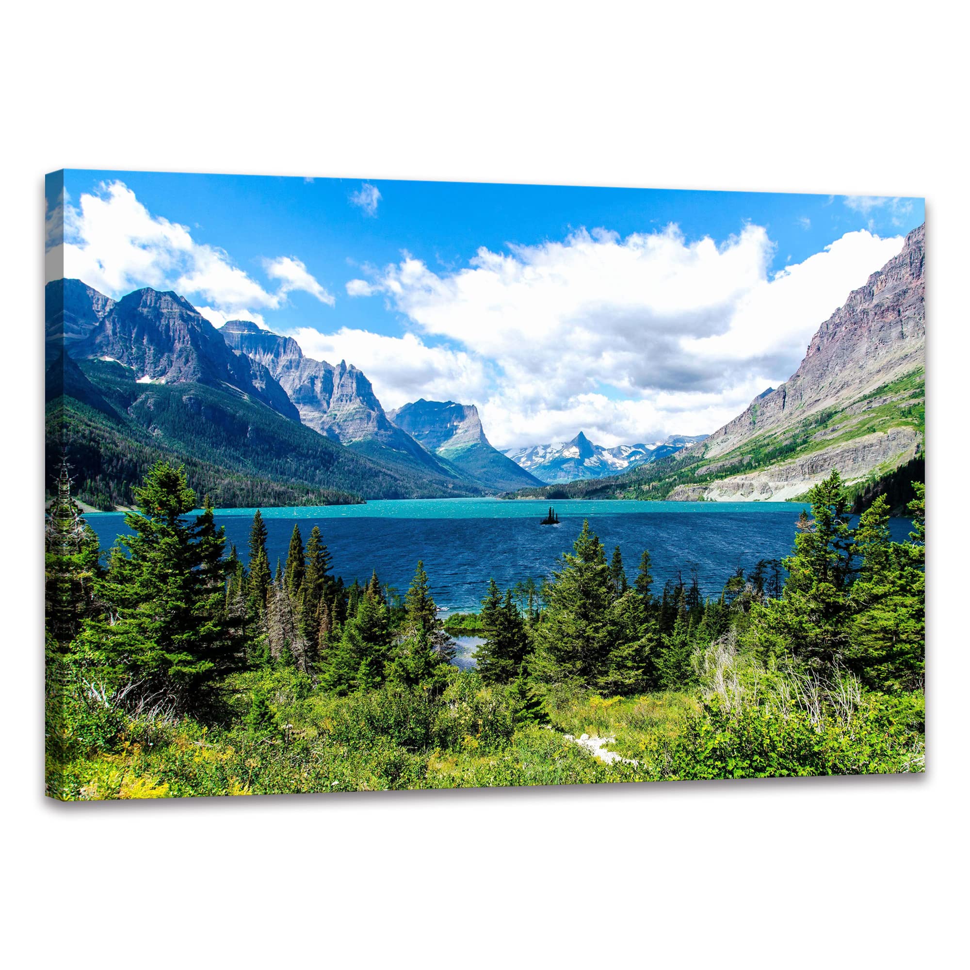 SKASNFAI Glacier National Park Wall Art Lake Mountains Pictures Framed Canvas Prints Artwork for Living room Bedroom Office Read