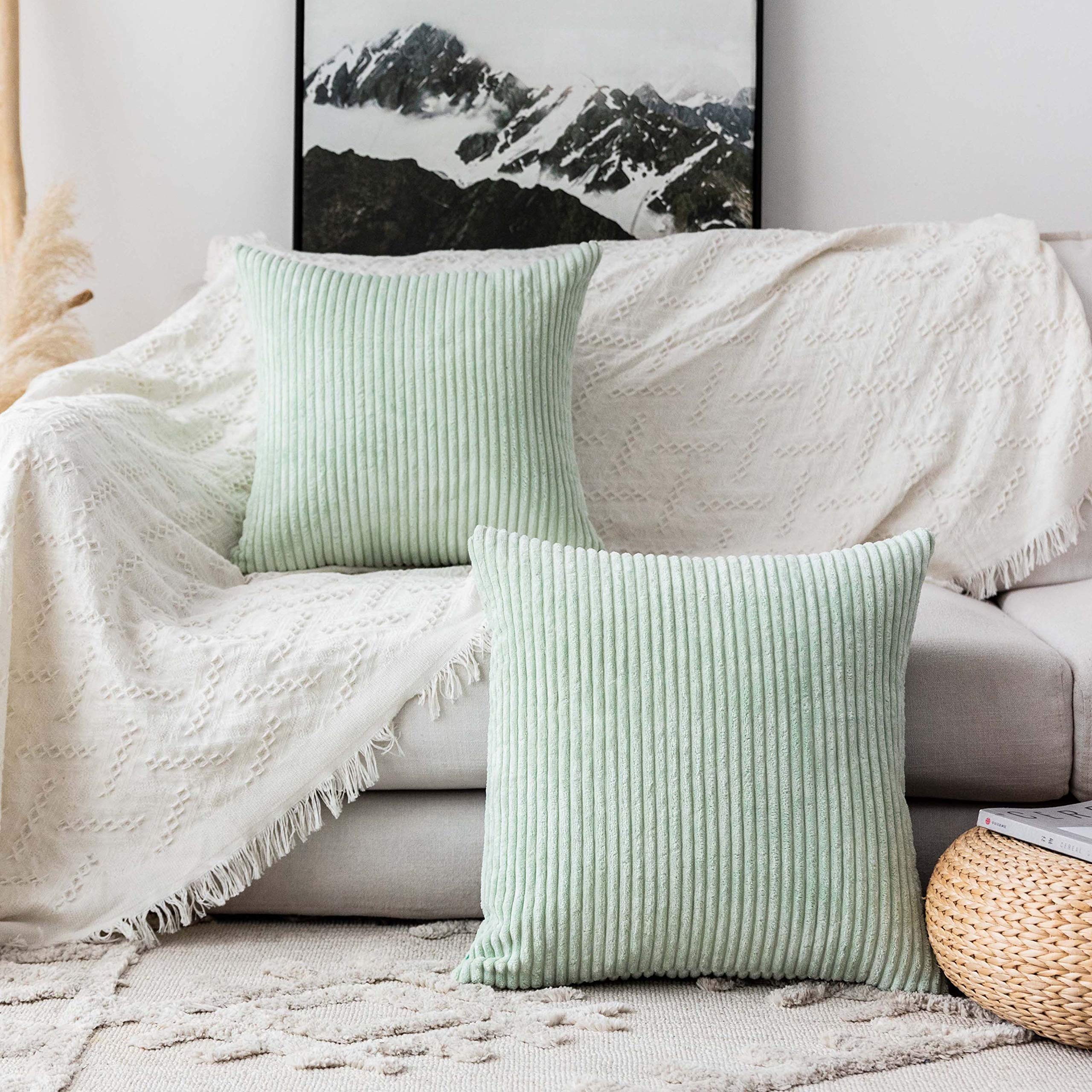 Home Brilliant Summer Throw Pillow Cover 26X26 Set Of 2 Euro Shams Super Soft Striped Velvet Large Cushion Cover For Living Room