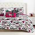 Southshore Fine Living, Inc. Merry Town Christmas Quilt Set, Twin Size 5-Piece Christmas Bedding Set W/Shams & Holiday Throw Pil
