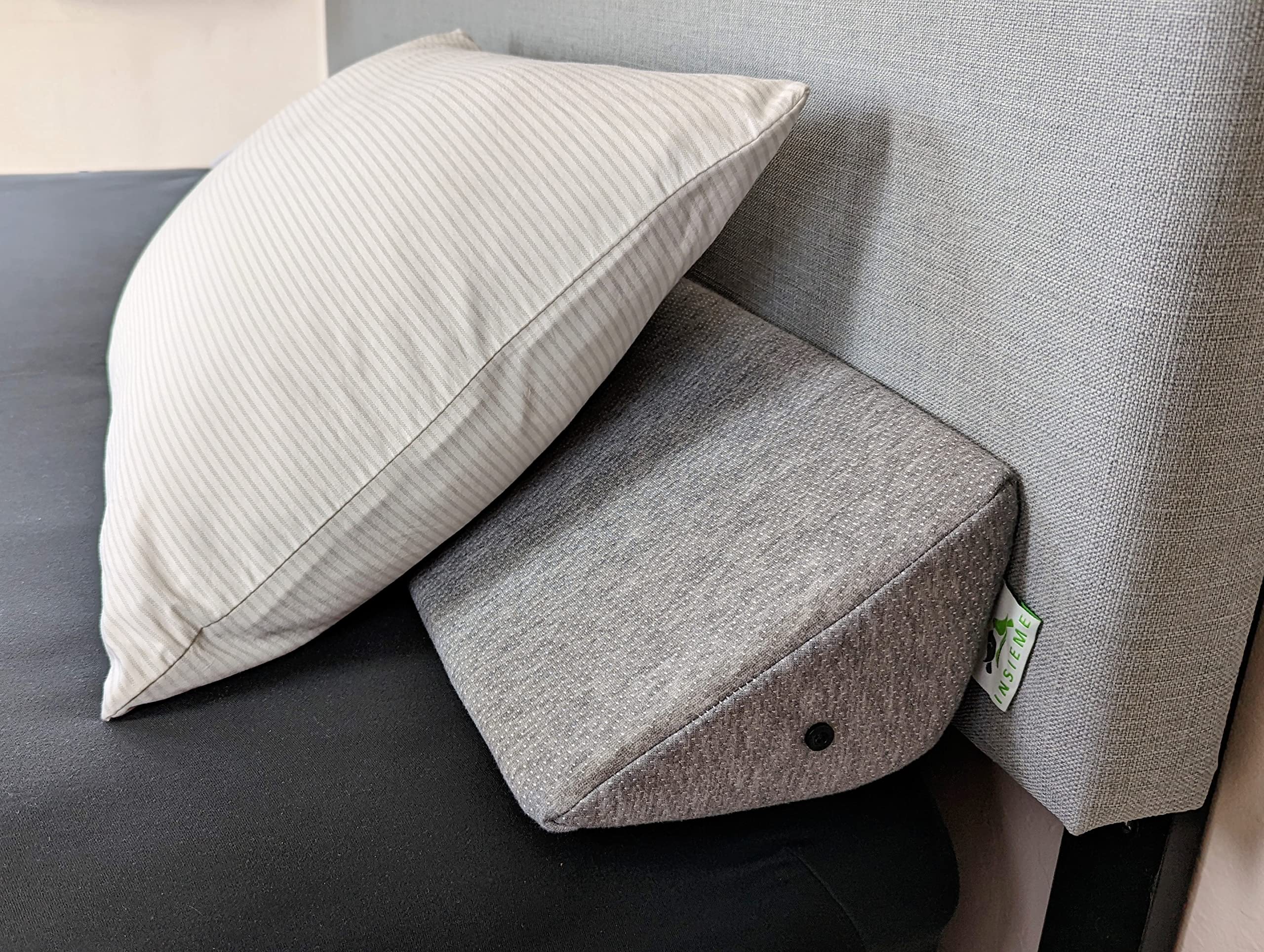 Insieme King Size Bed Wedge Pillow For Headboard Gap (Gray) | Long Triangular Pillow Wedge/Bed Gap Filler/Bolster Pillow For Pil