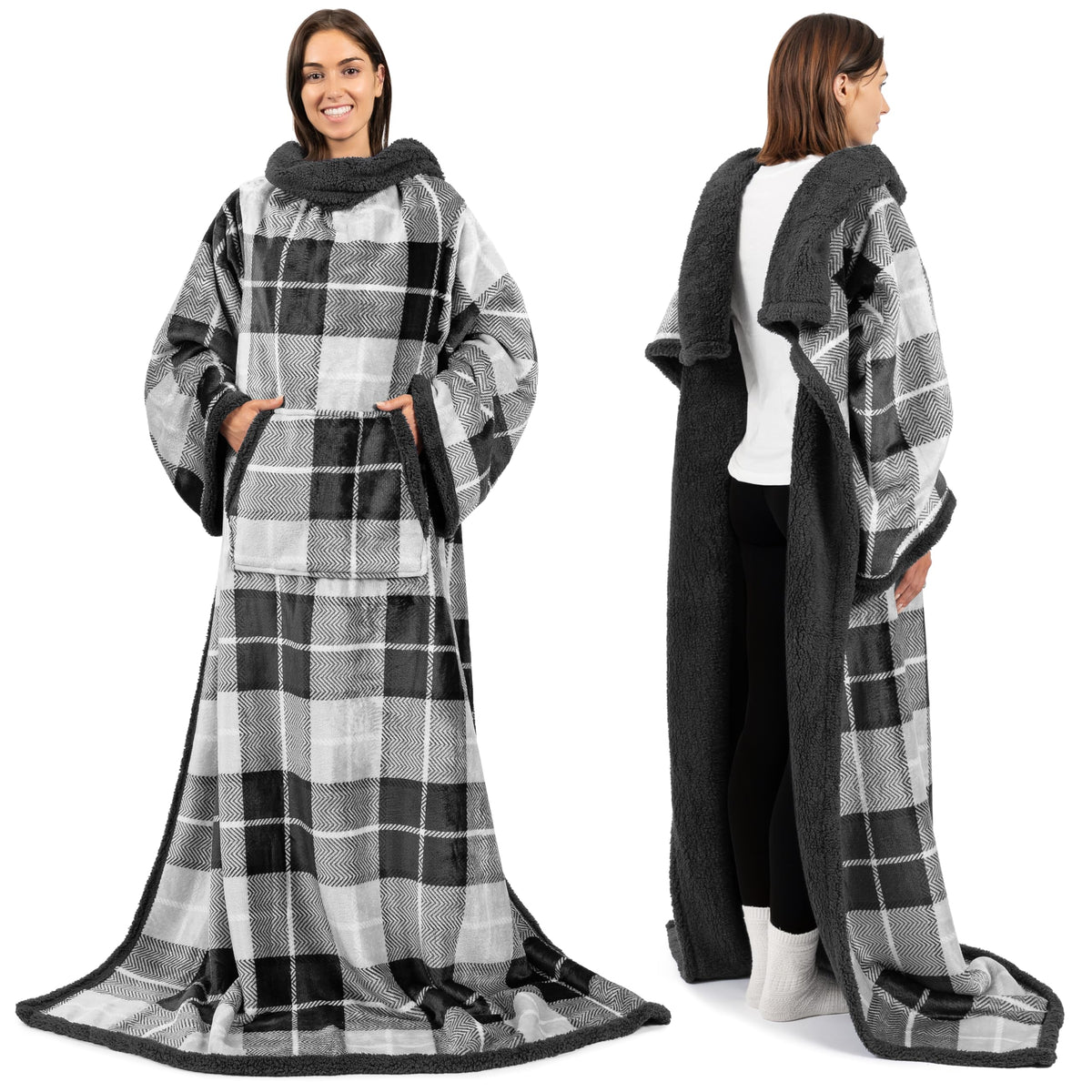 Pavilia Sherpa Wearable Blanket With Sleeves For Adults Women Men, Soft Warm Full Body Wrap Fleece Throw, Pocket, Cozy Pullover