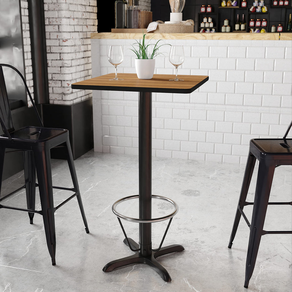 Flash Furniture Stiles 24'' Square Walnut Laminate Table Top With 22'' X 22'' Bar Height Table Base And Foot Ring