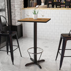 Flash Furniture Stiles 24'' Square Walnut Laminate Table Top With 22'' X 22'' Bar Height Table Base And Foot Ring