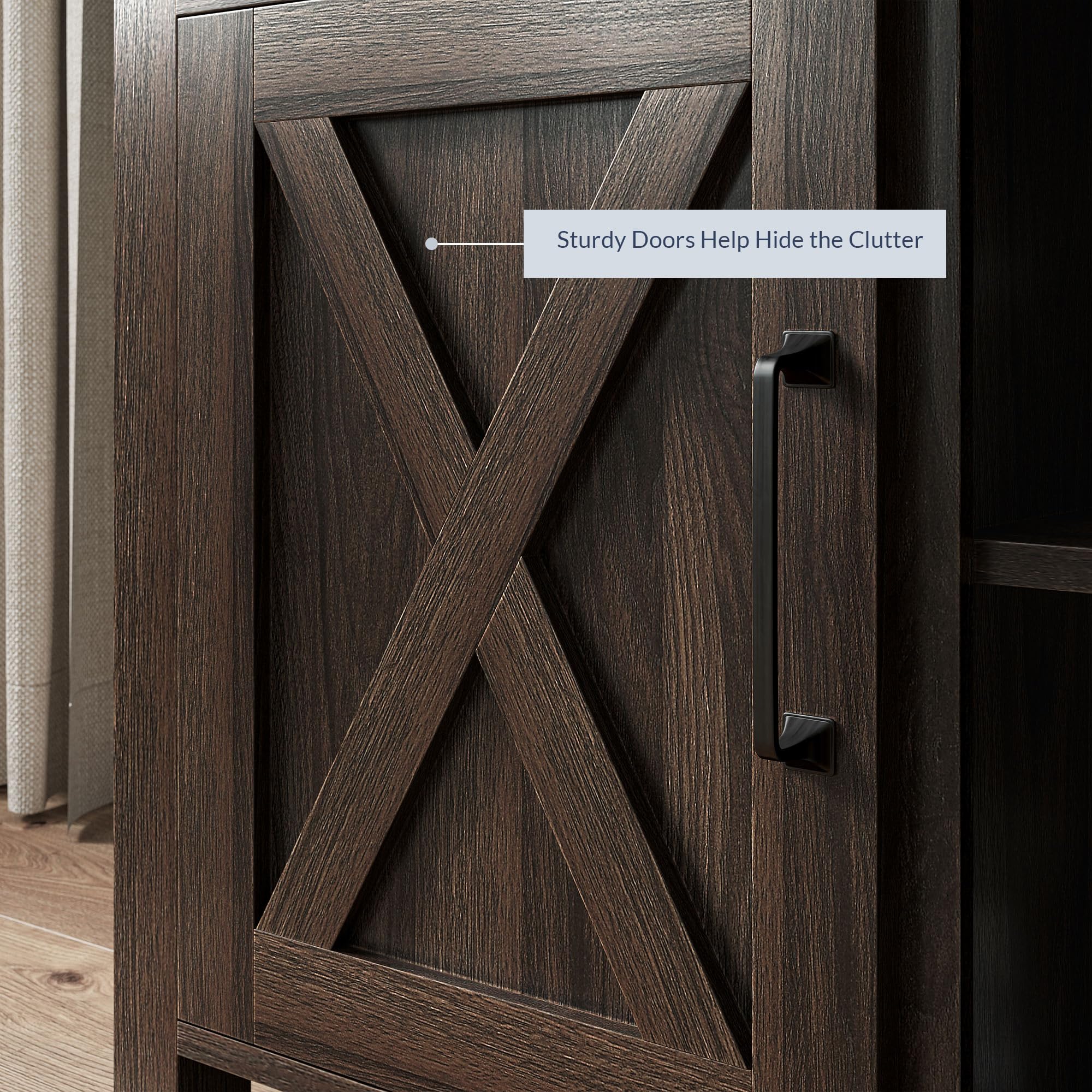 Belleze Modern 58 Inch Barn Door Wood Tv Stand & Media Entertainment Center Console Table For Tvs Up To 65 Inches With Two Open Shelves And Cabinets - Corin (Dark Walnut)