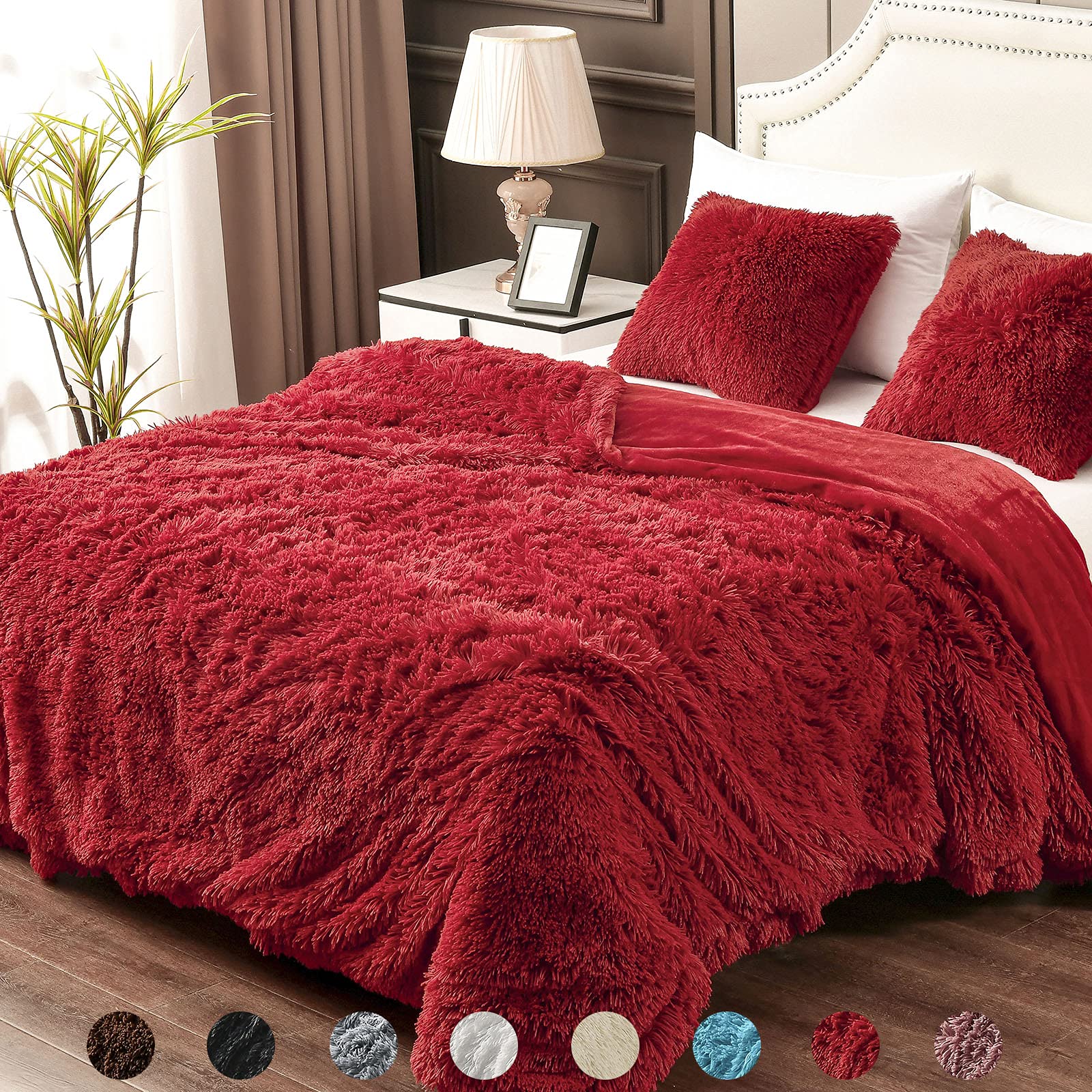 Yusoki Twin Size Faux Fur Throw Winter Blanket,2 Layers,(Red,60' X 80'),Whithout Pillows,Plush Fuzzy Soft Cozy Comfy Bed Blank