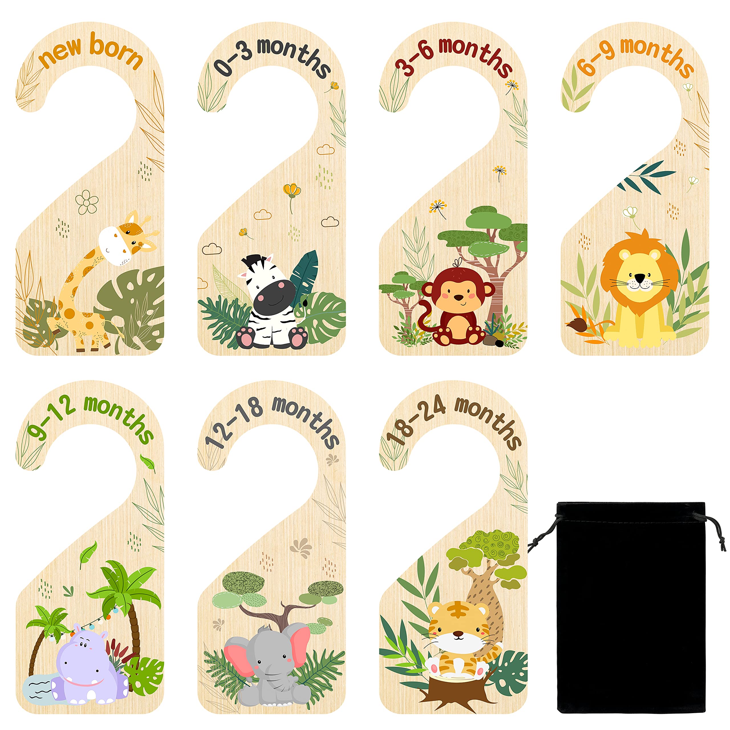 R Horse 8Pcs Safari Baby Closet Dividers Double Sided Baby Closet Organizers Nursery Hanger Dividers Wood Baby Closet Size Dividers For Baby Boy Girls Baby Shower Birthday Gift Christmas (0-24 Months)