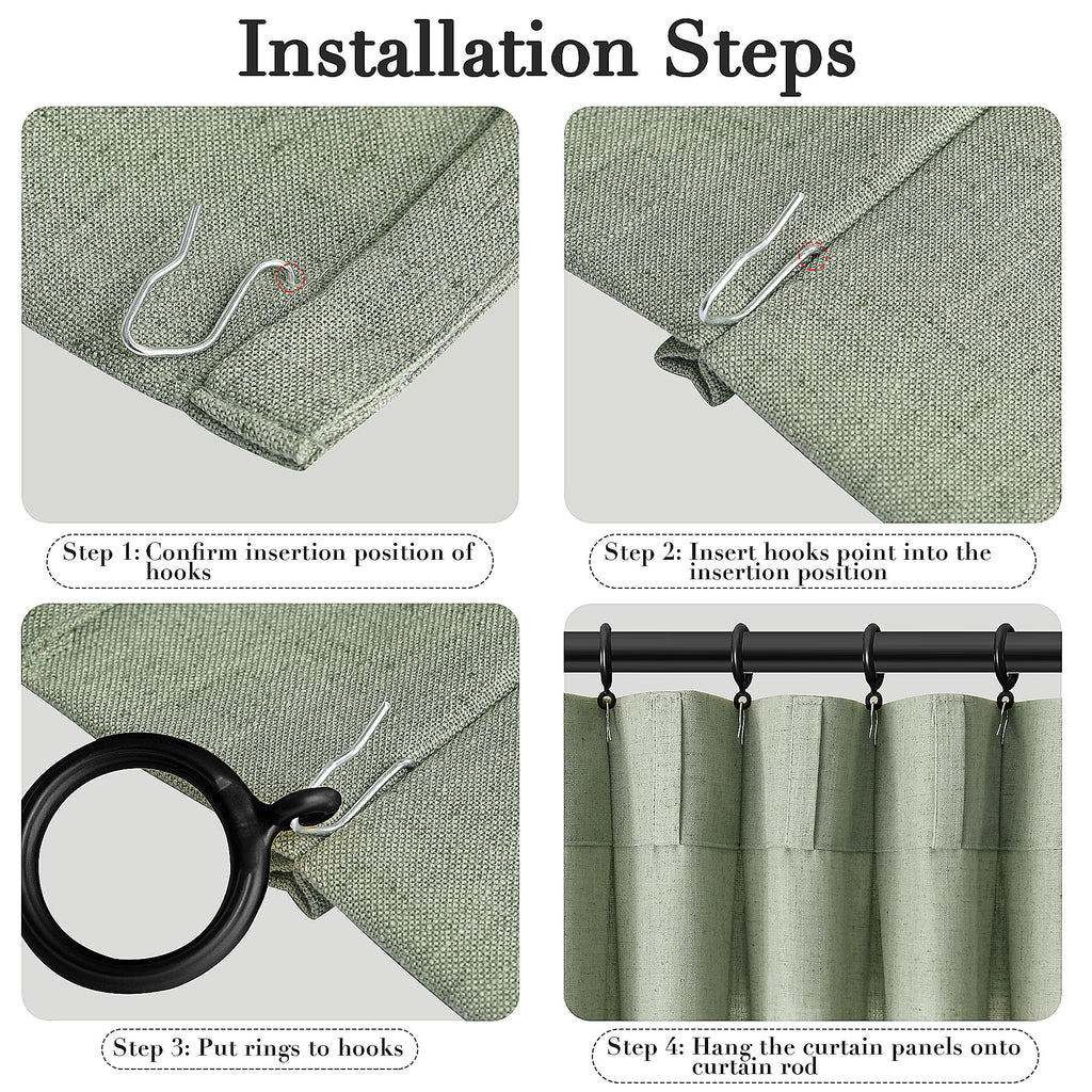 Joywell Linen Pinch Pleated Curtains 84 Inches Long,Back Tab Window Drapes With Hooks Lightweight For Bedroom Living Room Patio Sliding Glass Door Privacy,W50 X L84,Sage Green,2 Panels Set