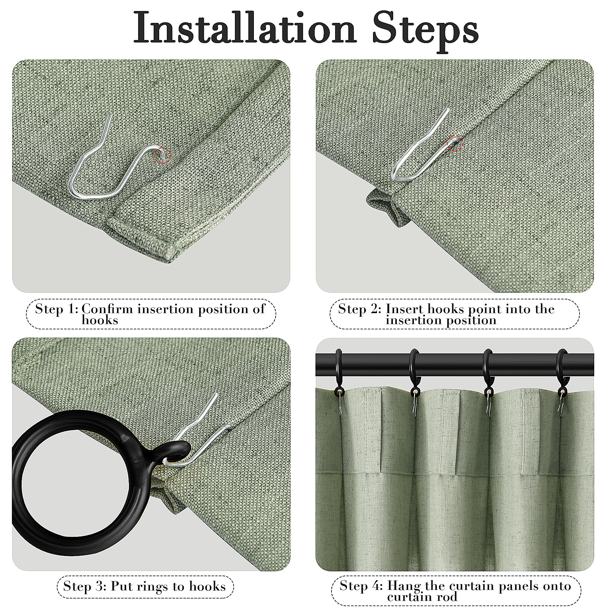Joywell Linen Pinch Pleated Curtains 84 Inches Long,Back Tab Window Drapes With Hooks Lightweight For Bedroom Living Room Patio Sliding Glass Door Privacy,W50 X L84,Sage Green,2 Panels Set