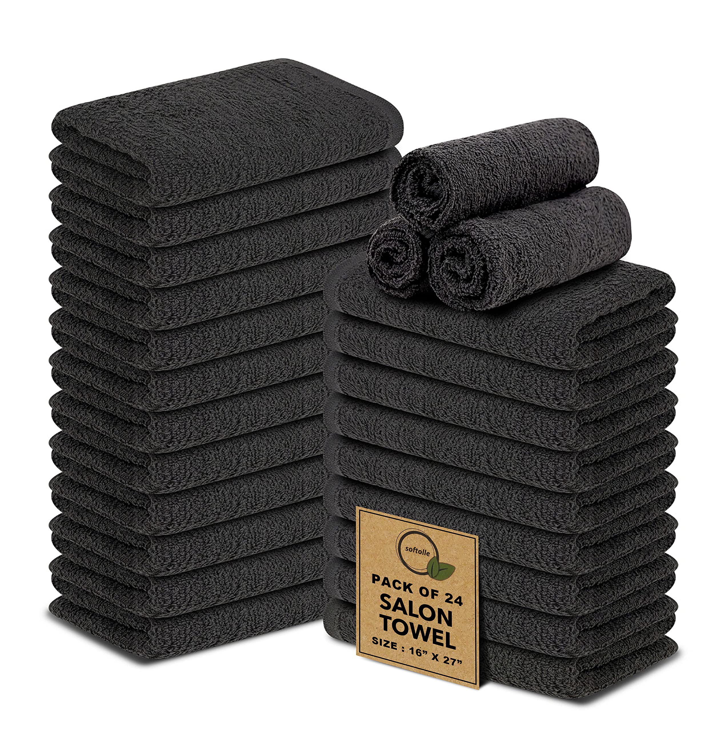 Softolle 100% Cotton Ring Spun Salon Towels- Pack of 24 (16    x 27   ) - Bulk Pack of Hand Towels - Not Bleach Proof - Used As 