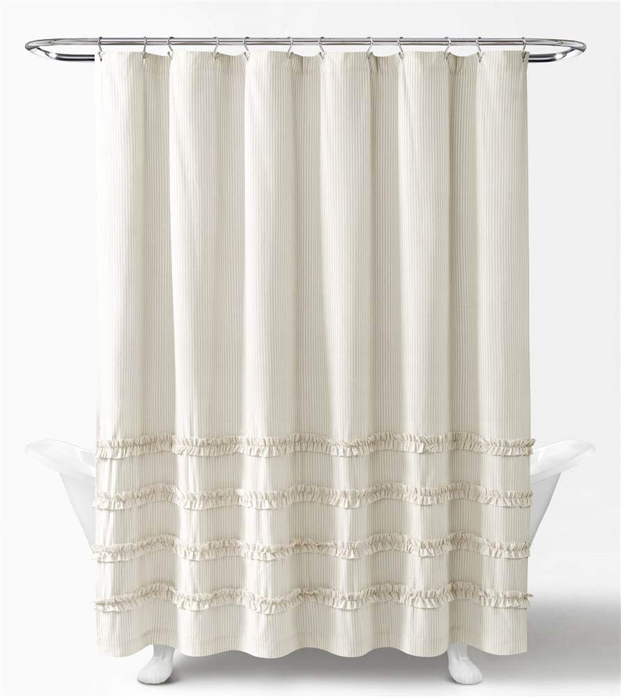 Lush Decor Vintage Stripe Yarn Dyed Cotton Shower Curtain, 72' X 72', Neutral
