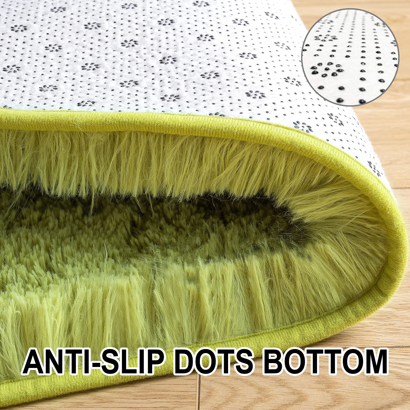 Merelax Soft Shaggy Rug For Kids Bedroom, Oval 2.6'X5.3' Green Plush Fluffy Carpets For Living Room, Furry Carpet For Teen Girls