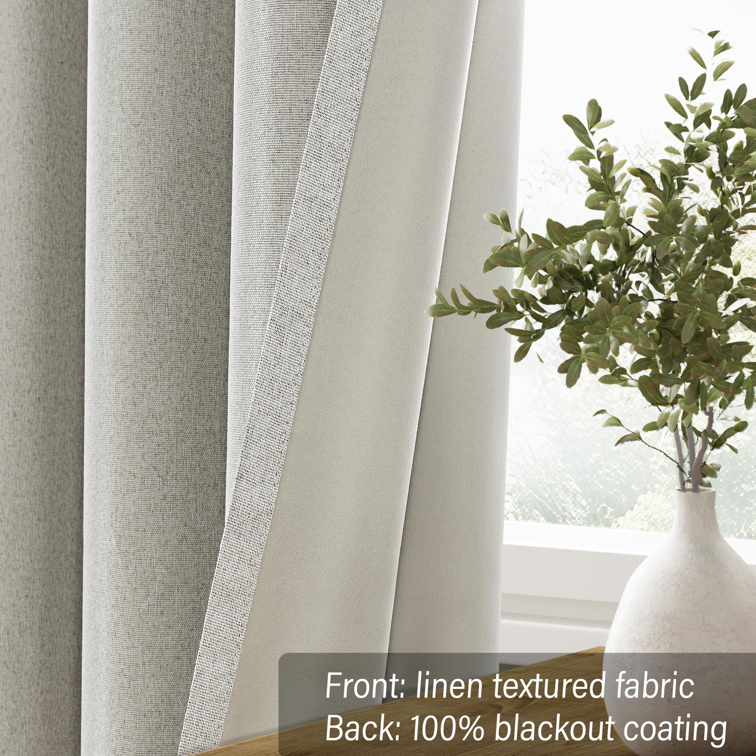 Chrisdowa 100% Blackout Linen Textured Curtains 84 Inches Long For Bedroom Warm Grey Beige Grommet Room Darkening Curtains & Dra