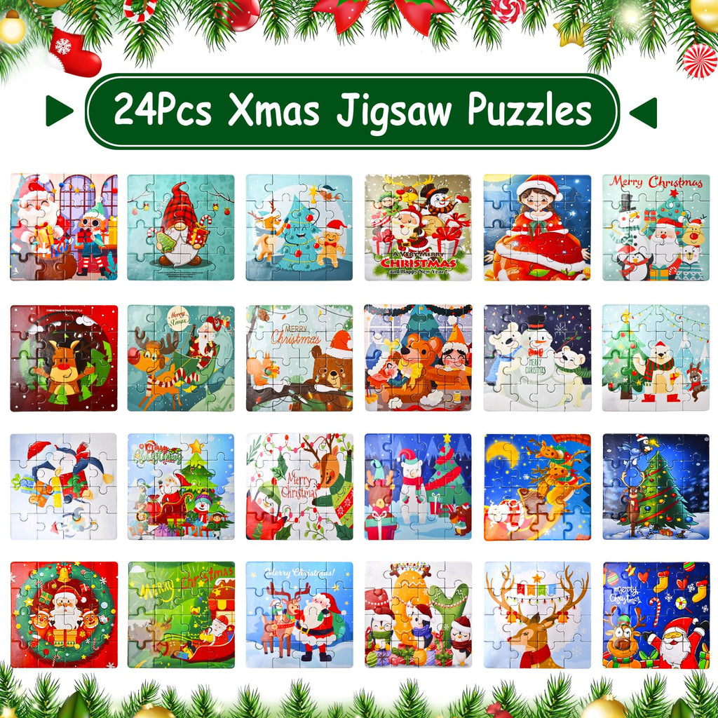 Advent Calendar 2024 Christmas Jigsaw Puzzles - 24 Days Xmas Countdown Calendars - 24Pcs Advent Calendar For Kids - Stocking Stu