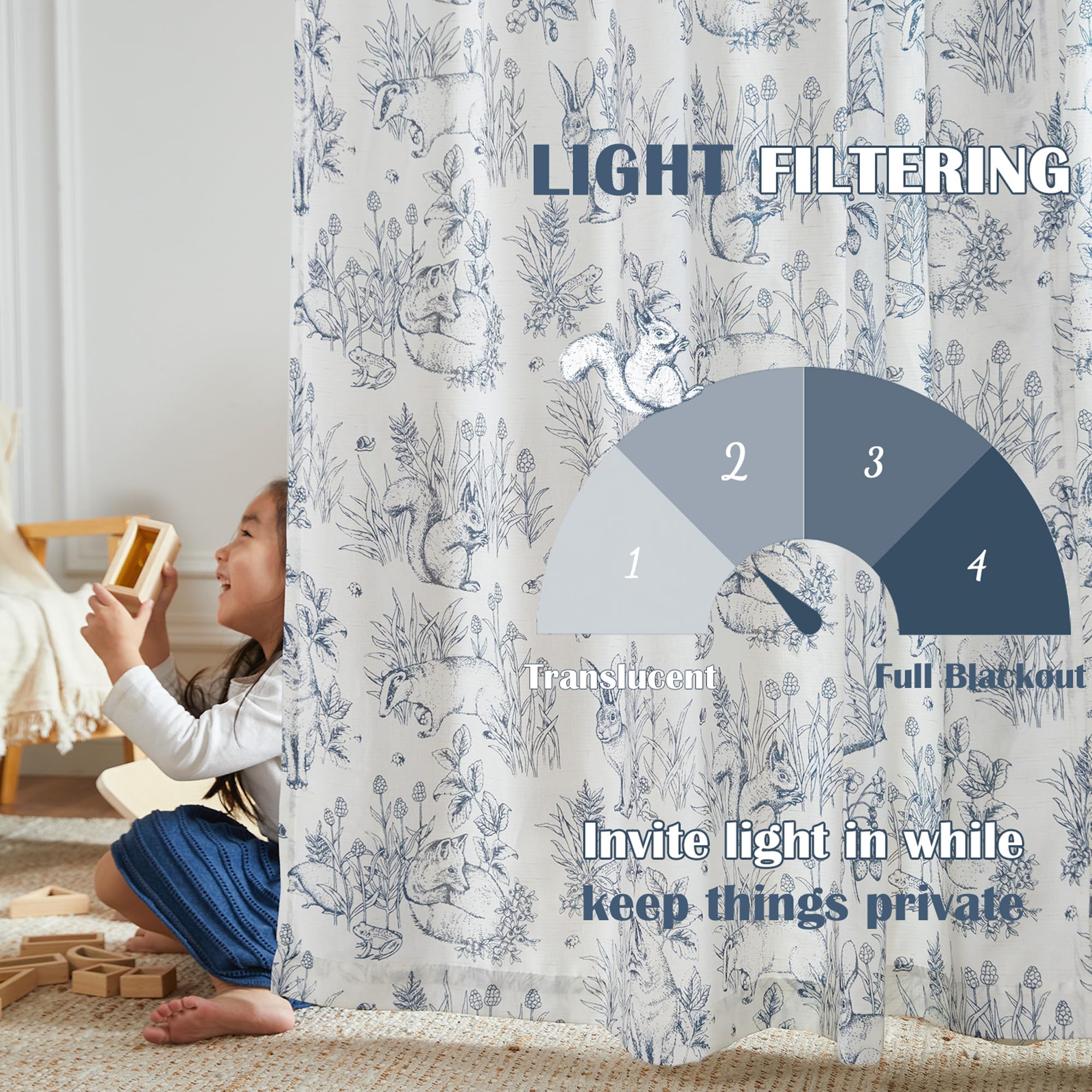 Jinchan Linen Curtains For Bedroom 63 Inch Length Farmhouse Easter Blue Curtains French Country Toile Curtains Animal Printed Dr